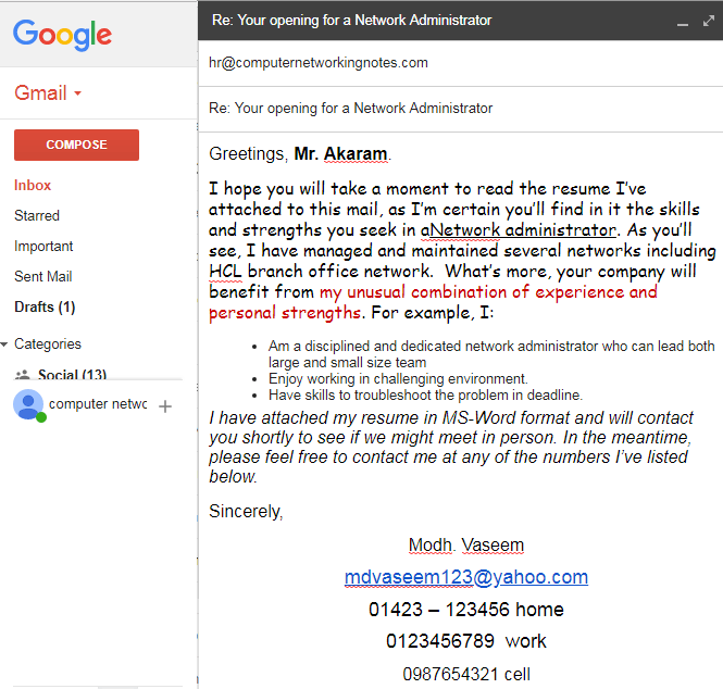 cover letter format with a rich text tool