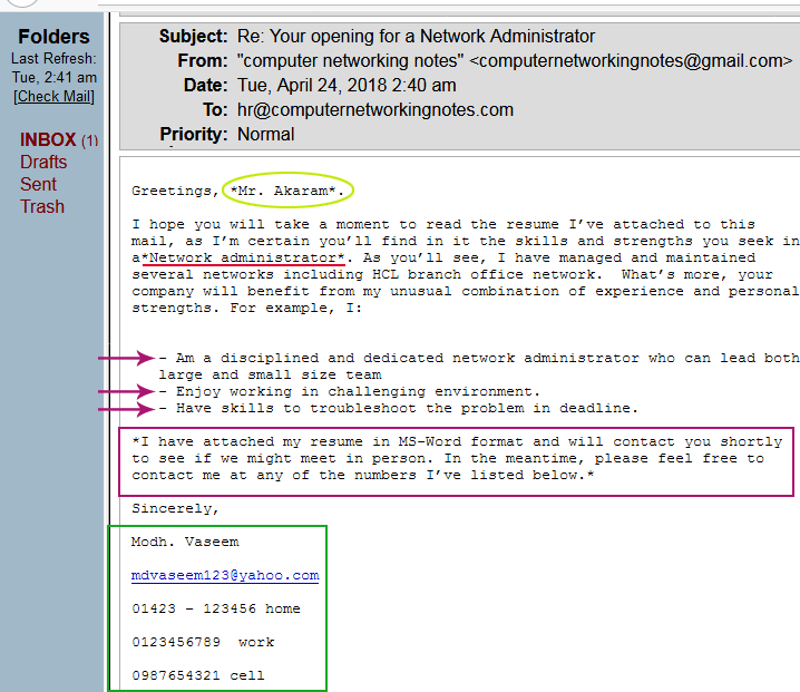 cover letter example