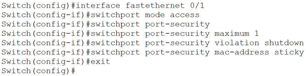 Configuring switchport port-security