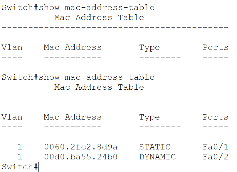 The show mac-address table