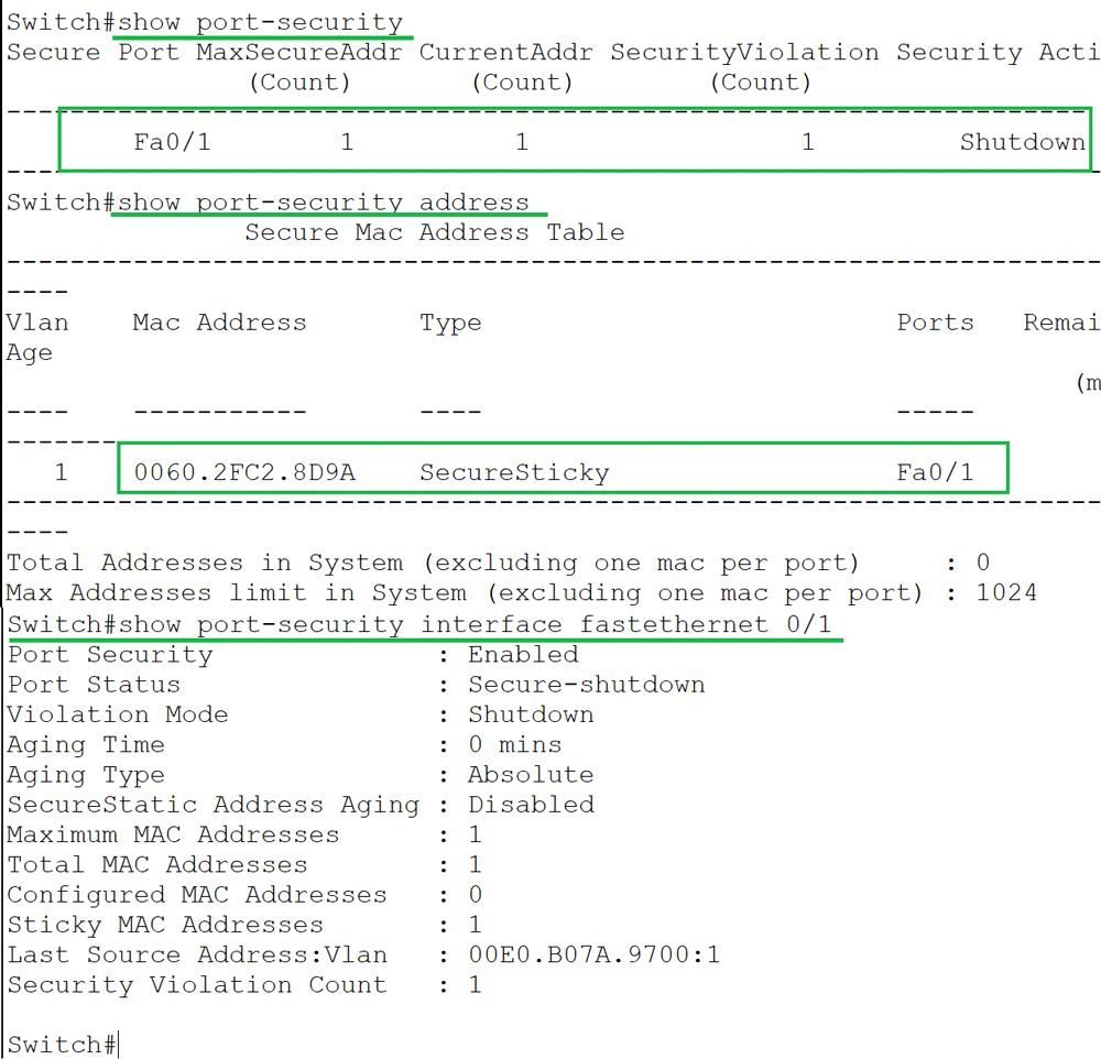 Verifying port security