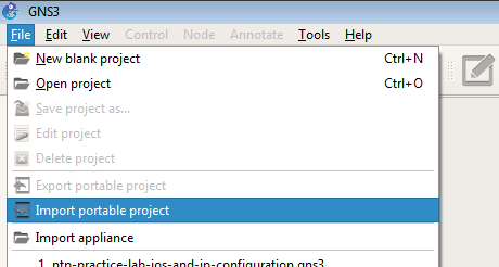 importing GNS3 project