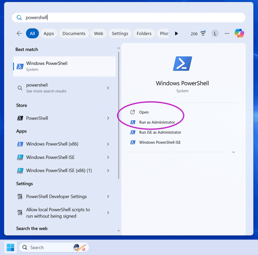 Open PowerShell as an Administrator
