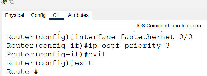Changing default OSPF priority on R2