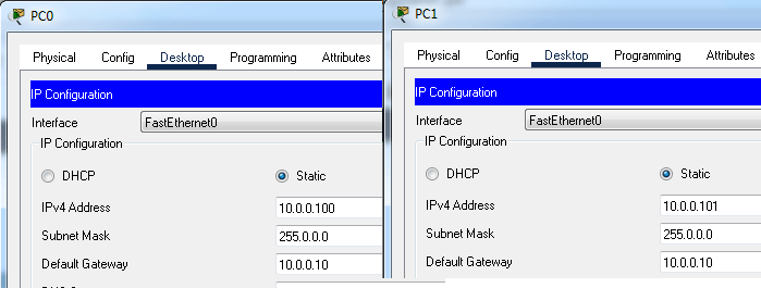 IP configuration on PCs