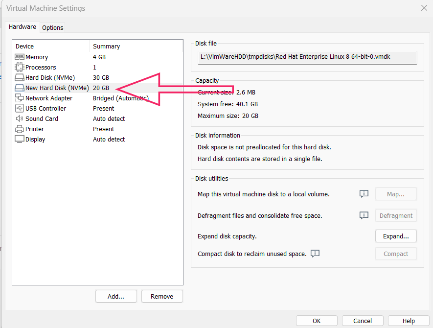 listing new hard disk