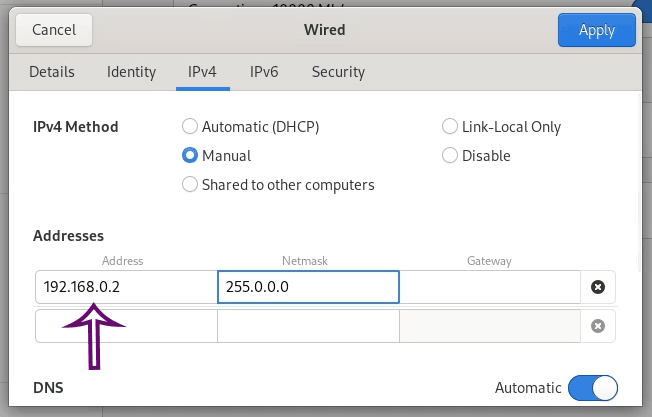 IP configuration on PC2