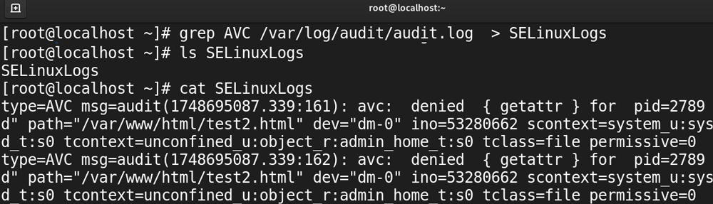 redirect selinux messages