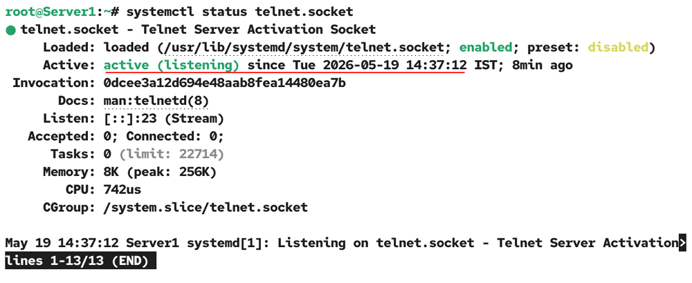 checking the telnet status