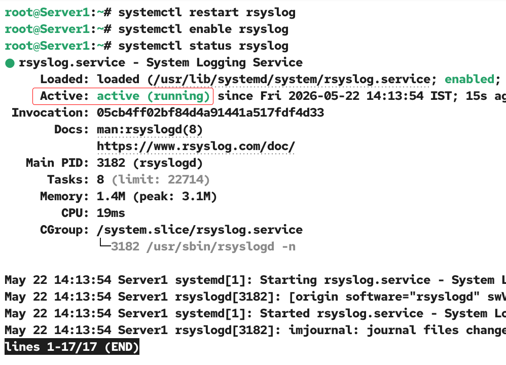 Starting the rsyslog service