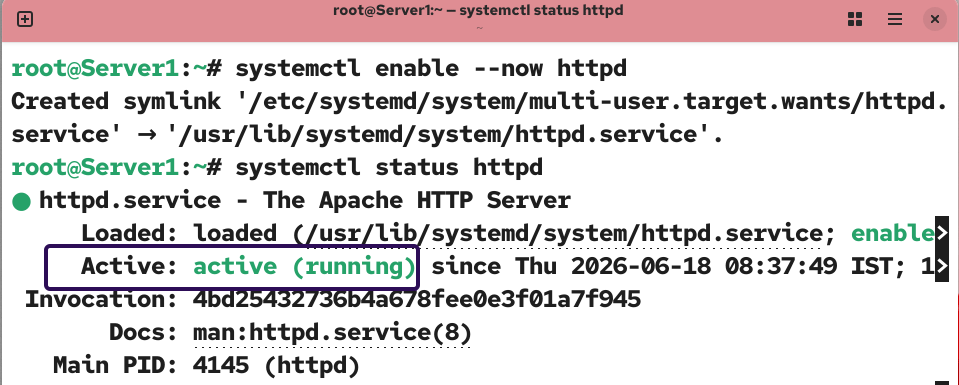 Starting the httpd service