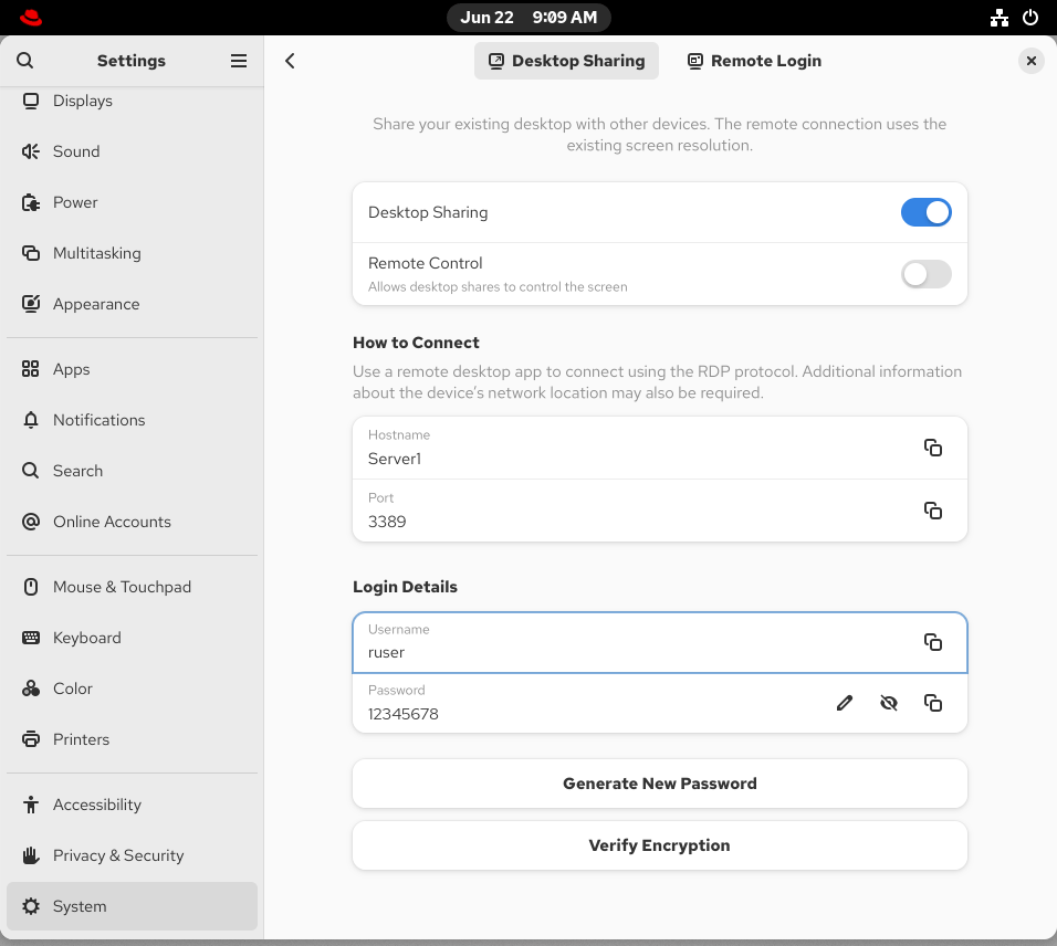 Remote desktop option