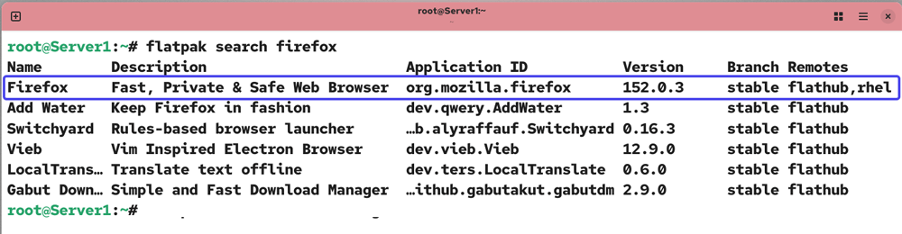 Searching flatpak applicactions