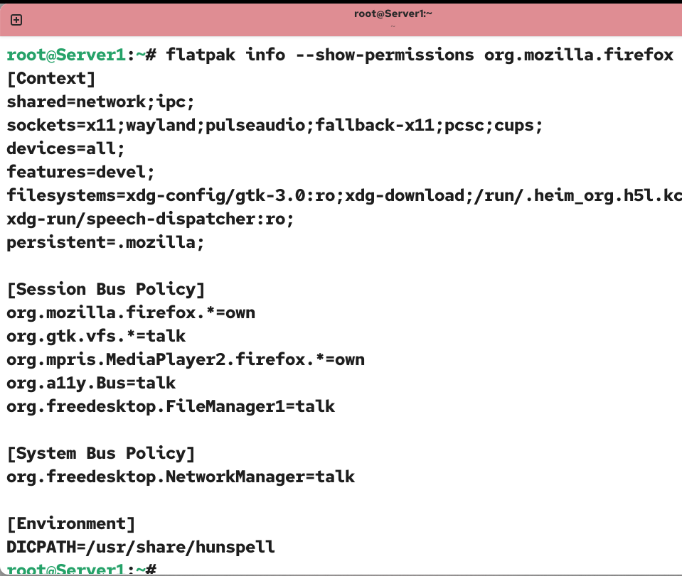 Showing permissions for flatpak applications