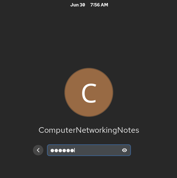 Login screen