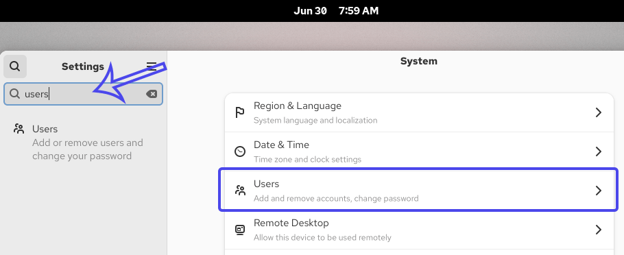 Users settings