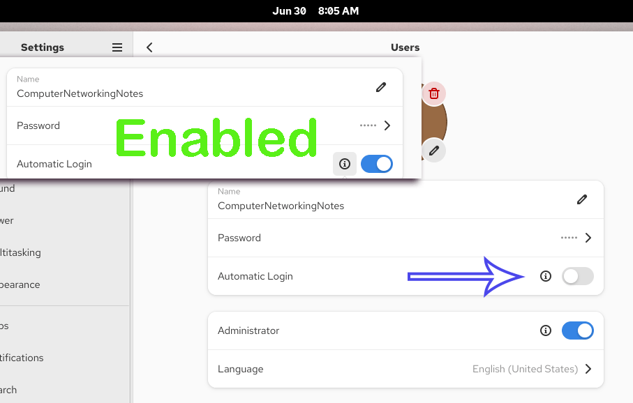 Disabling the automatic login feaure