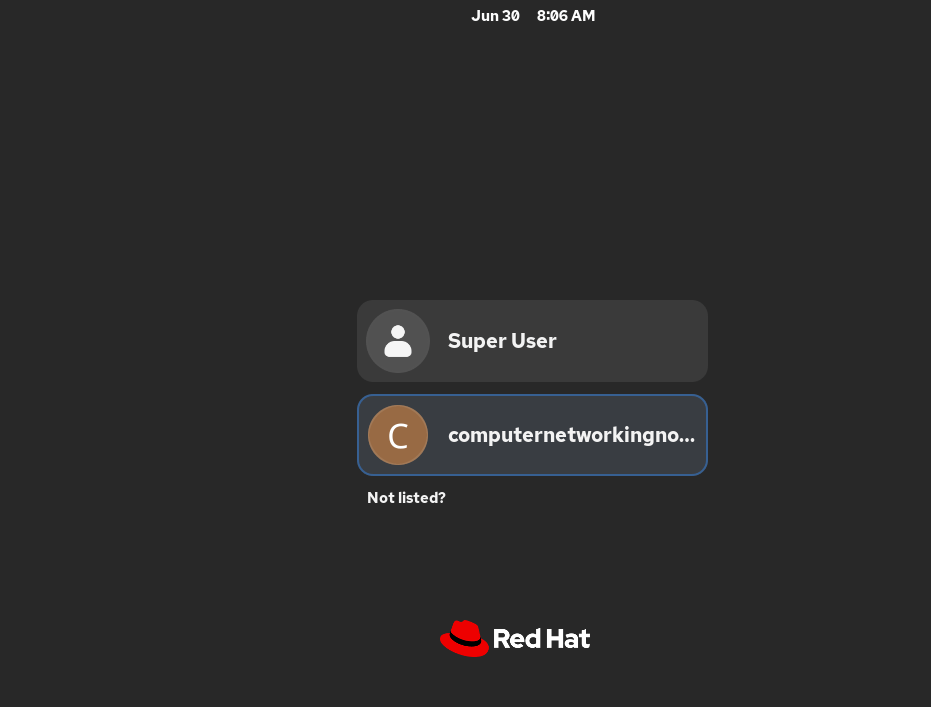 Log in screen