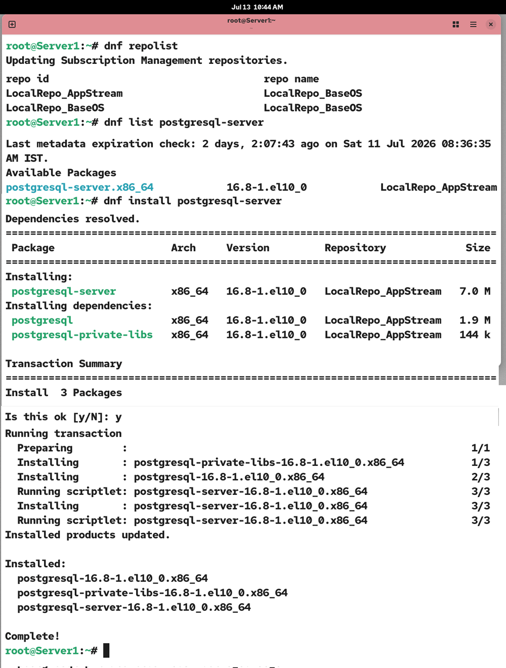 Installing the default PostgreSQL server