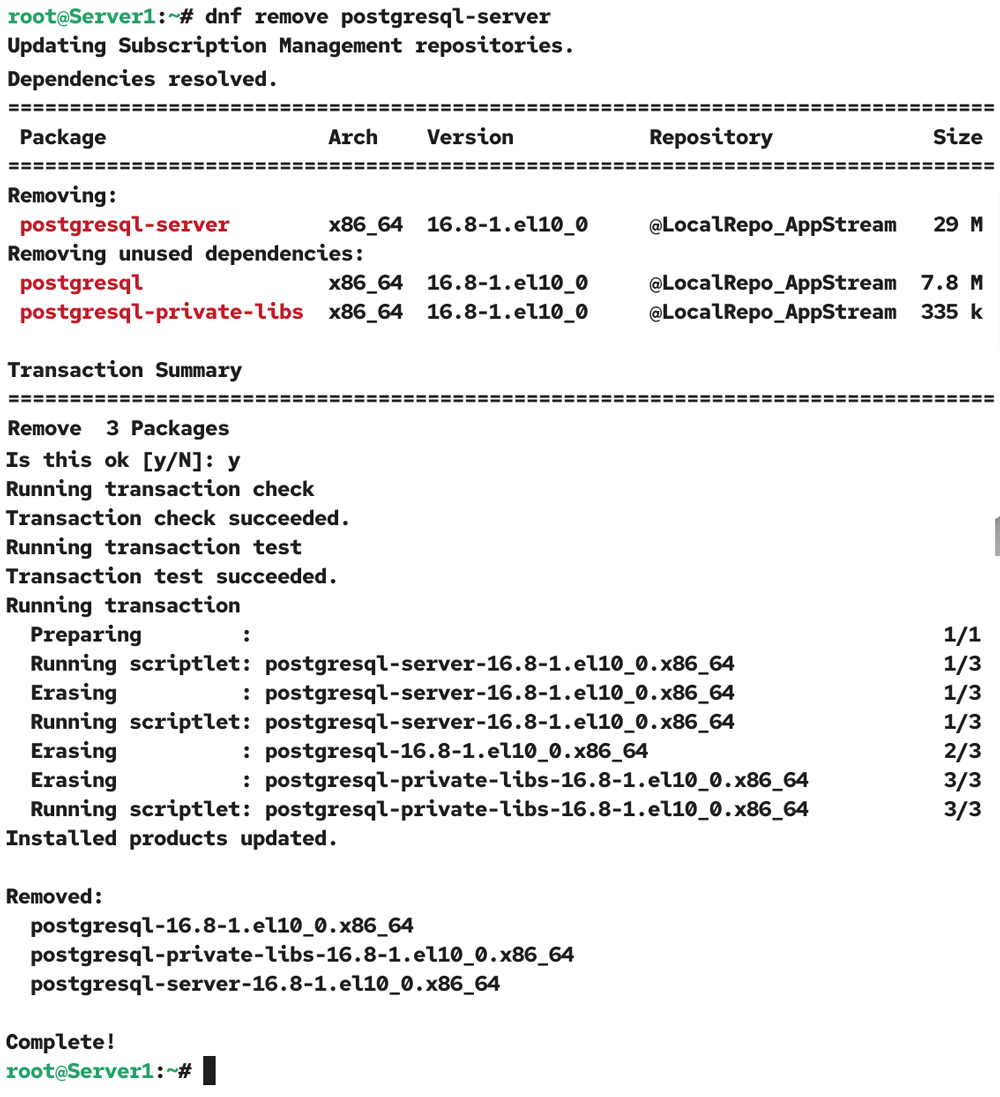 Removing the PostgreSQL server