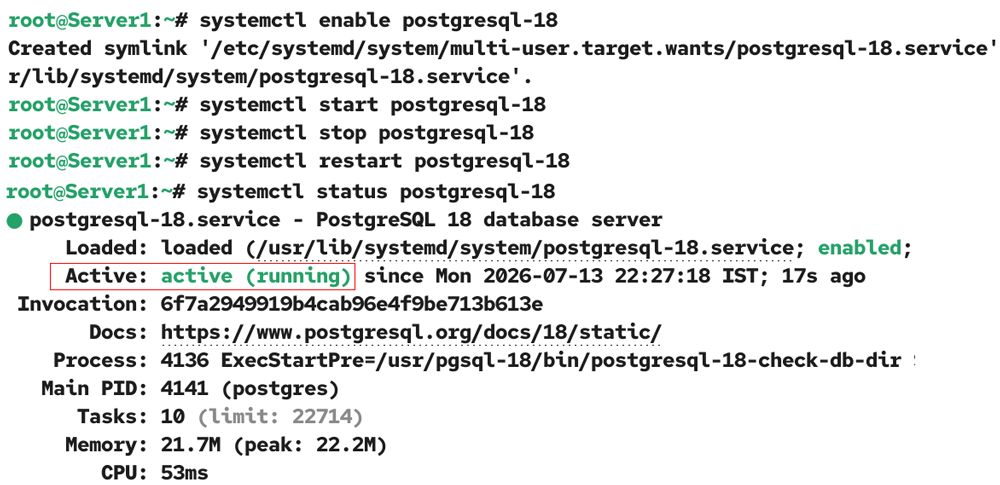 Managing the PostgreSQL server service