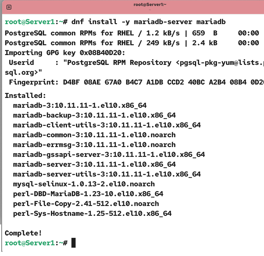 Installing the default MariaDB server