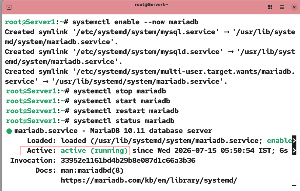 Managing the MariaDB server service