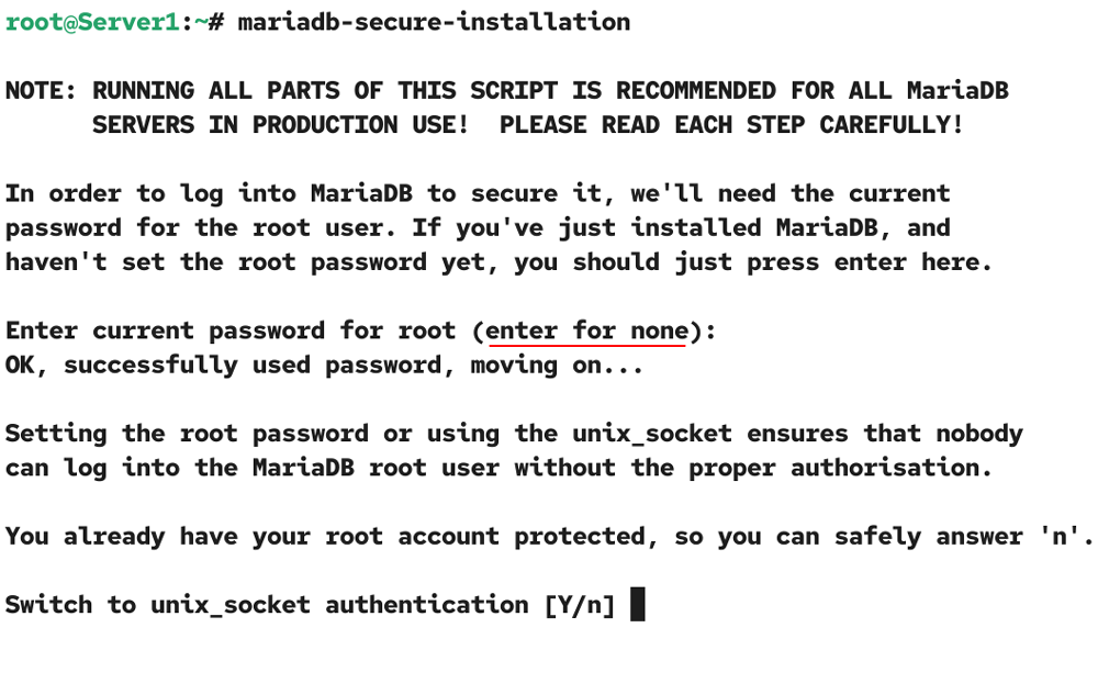 Securing the default MariaDB server configuration