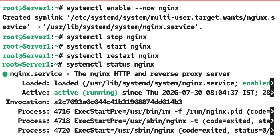 Managing nginx service