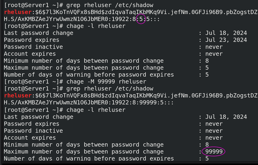 chage -M 99999 command