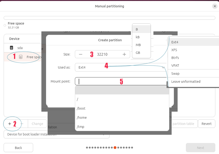 Partition options
