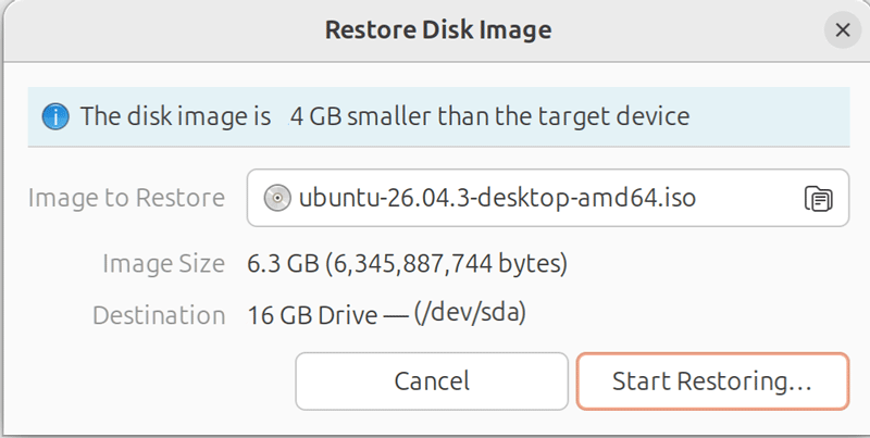Image to Restore option