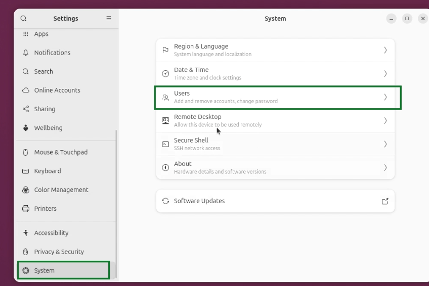 Users settings
