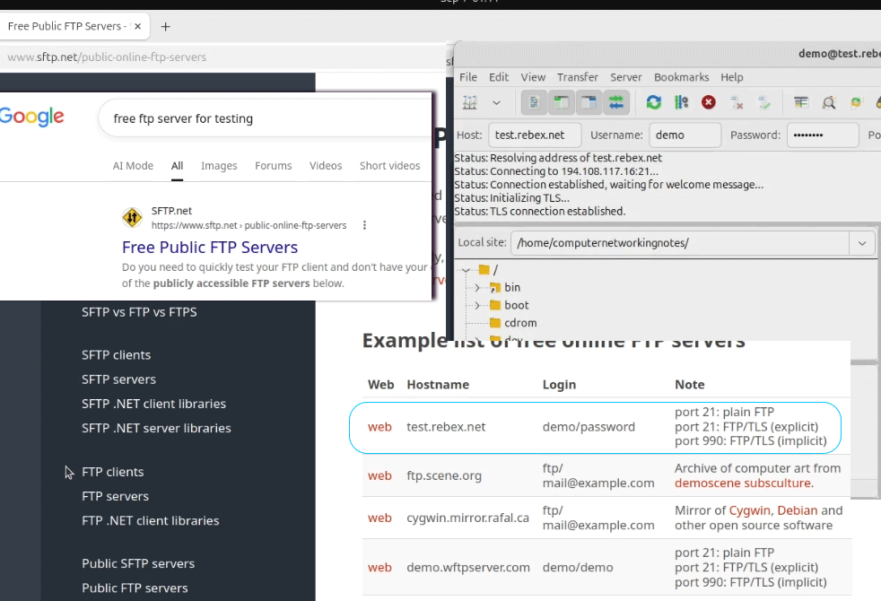 Connecting with a free FTP server