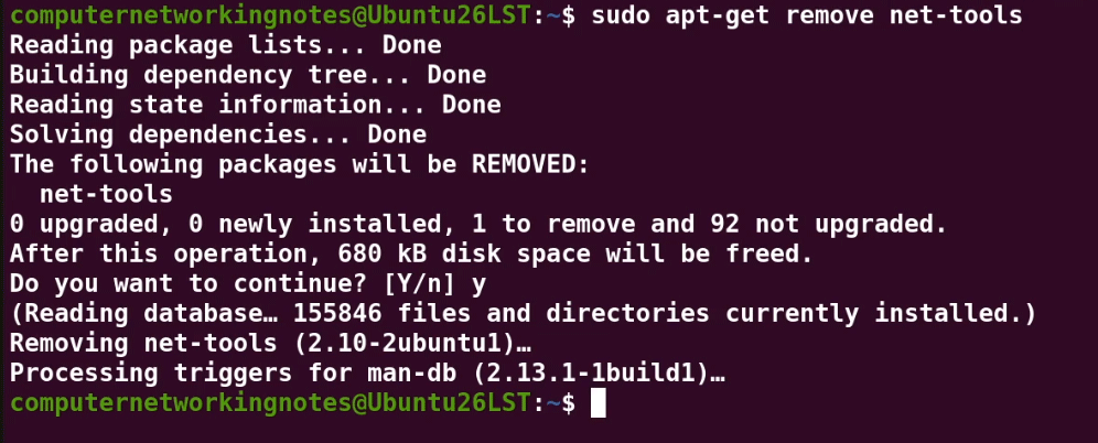 removing the net-tools package